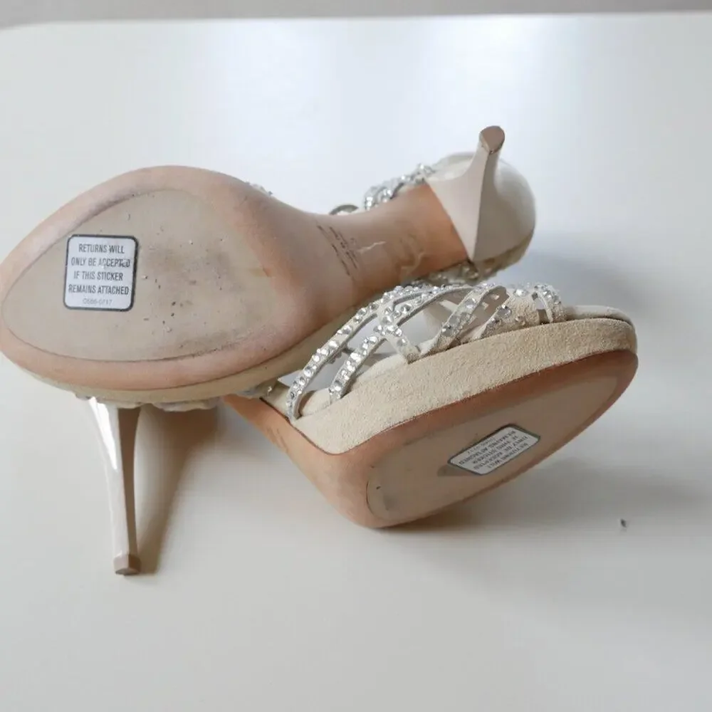 Grey Mer Italy Crystal Heels made in Italy Strappy Sandals suede 8.5 9 - Picture 8 of 11